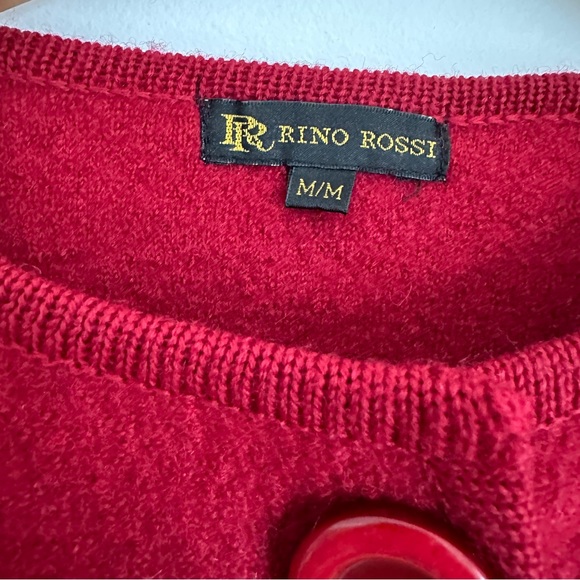 VINTAGE RINO ROSSI RED ROSE BOILED WOOL CUT OUT HEM CARDIGAN SWEATER JACKET M - Picture 3 of 8